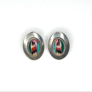 Vintage Zuni Sterling Silver Oval Earrings